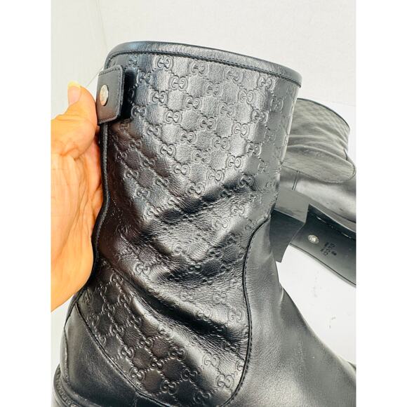 Gucci GG Microguccissima Black Leather Moto Ankle Boots EU 36  Biker Booties - Picture 2 of 13